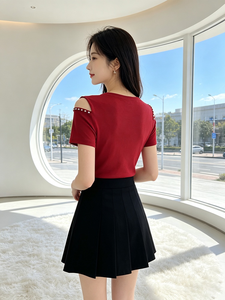 Slim strapless bow T-shirt fashion rhinestone tops