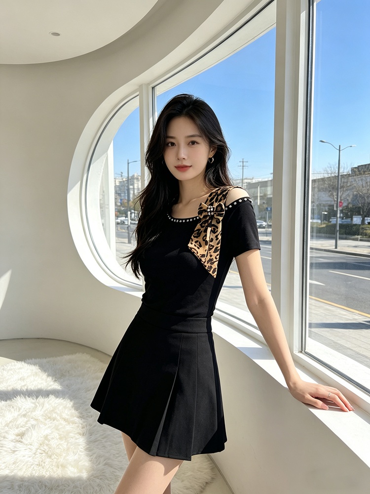 Slim strapless bow T-shirt fashion rhinestone tops