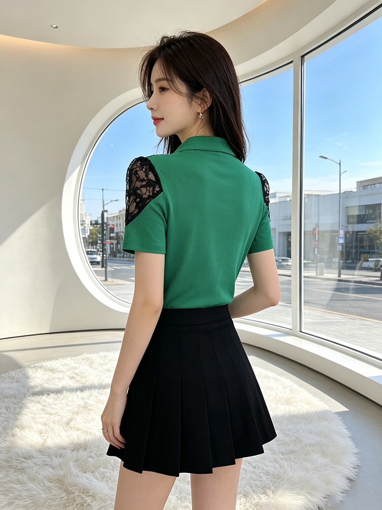 Slim zip tops all-match splice T-shirt for women