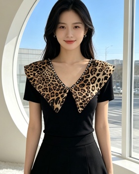 All-match rhinestone tops V-neck splice small shirt for women