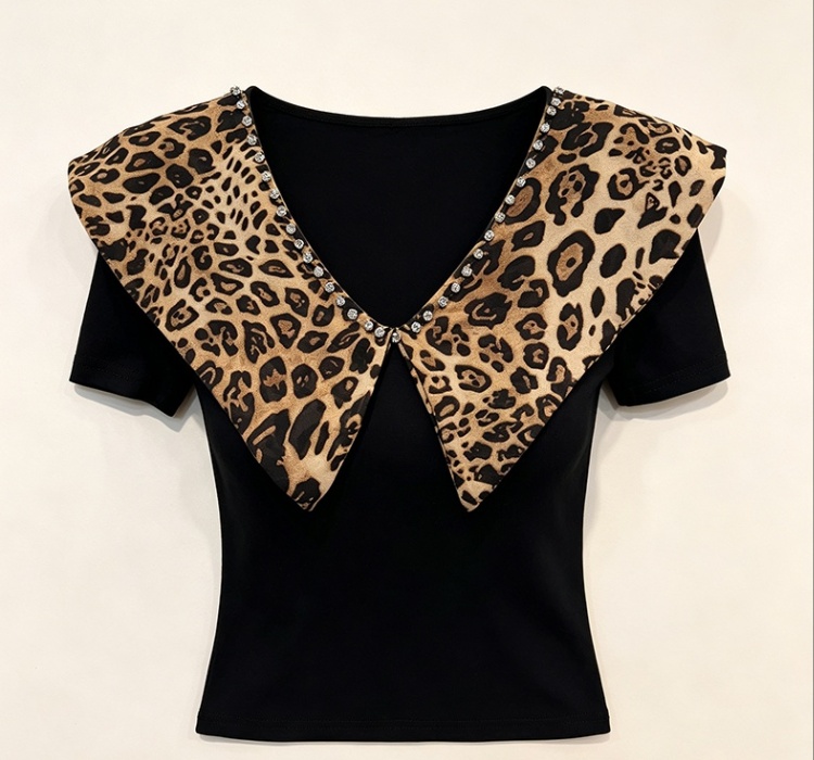All-match rhinestone tops V-neck splice small shirt for women