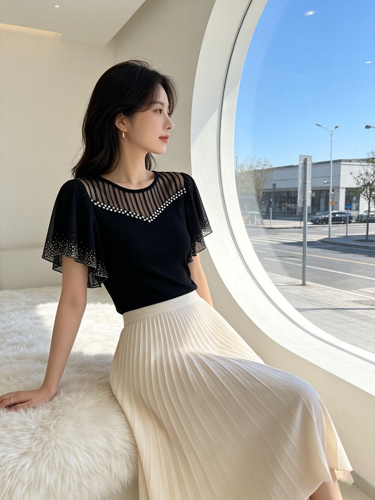 Rhinestone commuting fashion shirts slim light luxury tops