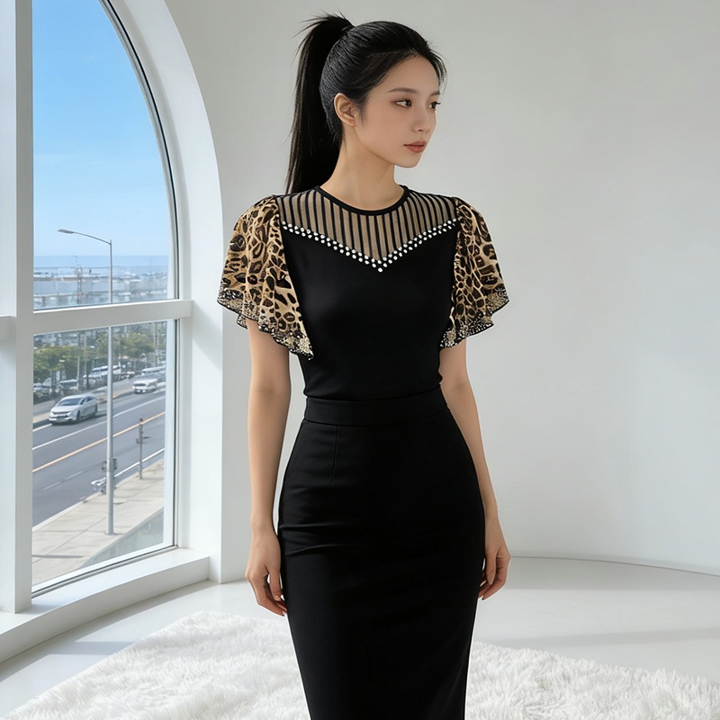 Rhinestone commuting fashion shirts slim light luxury tops