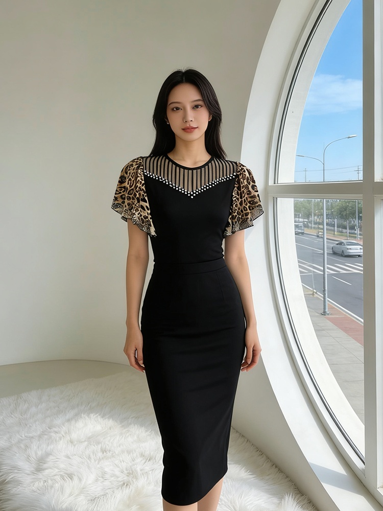 Rhinestone commuting fashion shirts slim light luxury tops