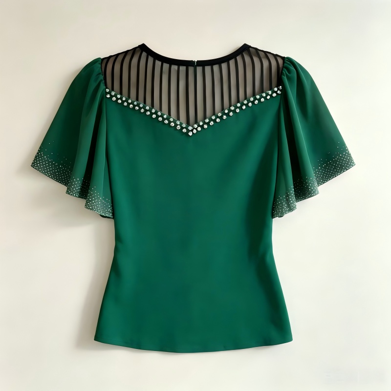 Rhinestone commuting fashion shirts slim light luxury tops