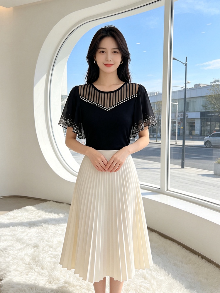 Rhinestone commuting fashion shirts slim light luxury tops
