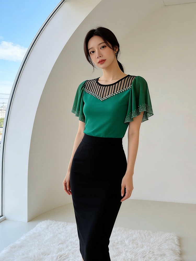 Rhinestone commuting fashion shirts slim light luxury tops
