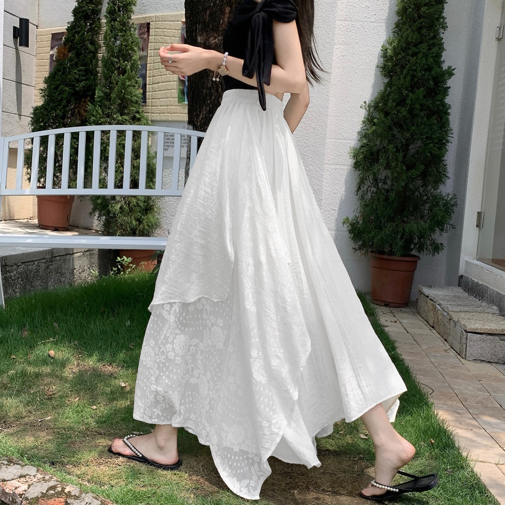 Elastic waist lace irregular large yard chiffon summer skirt