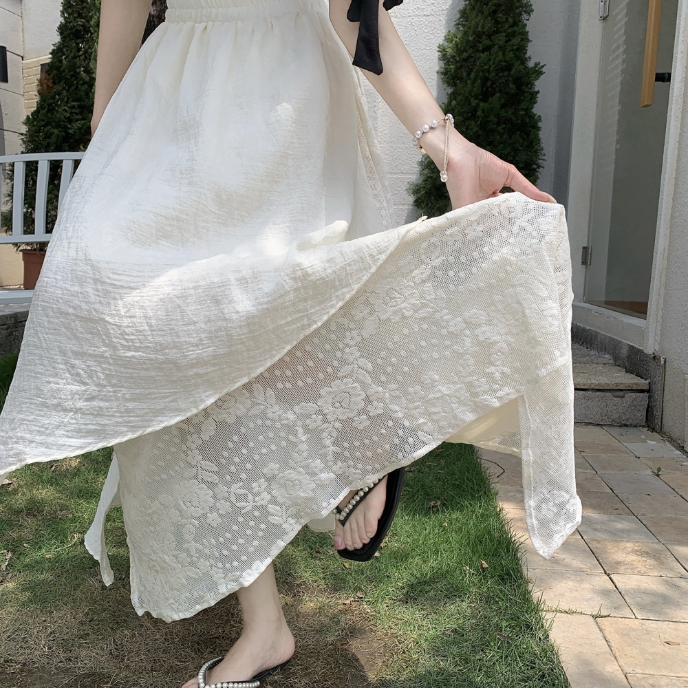 Elastic waist lace irregular large yard chiffon summer skirt
