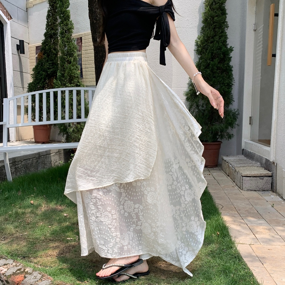 Elastic waist lace irregular large yard chiffon summer skirt