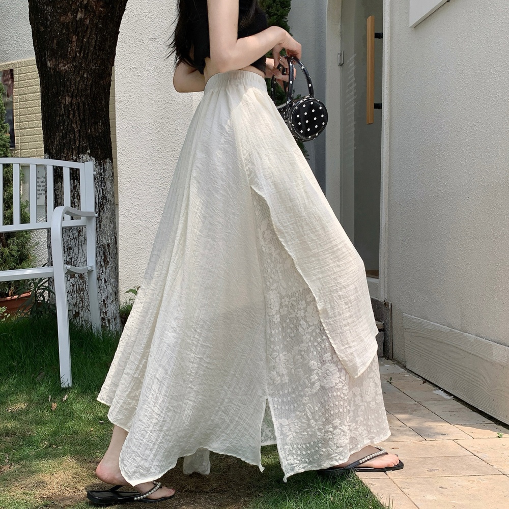 Elastic waist lace irregular large yard chiffon summer skirt