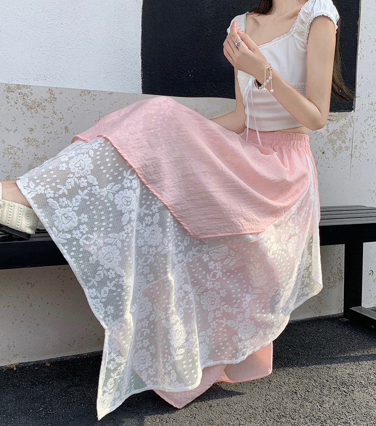 Elastic waist lace irregular large yard chiffon summer skirt