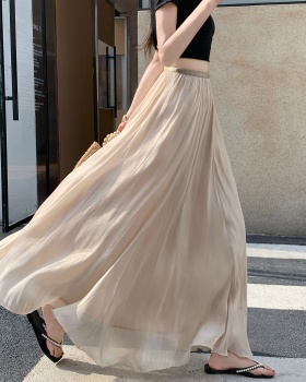 Satin pleated big skirt summer symphony skirt