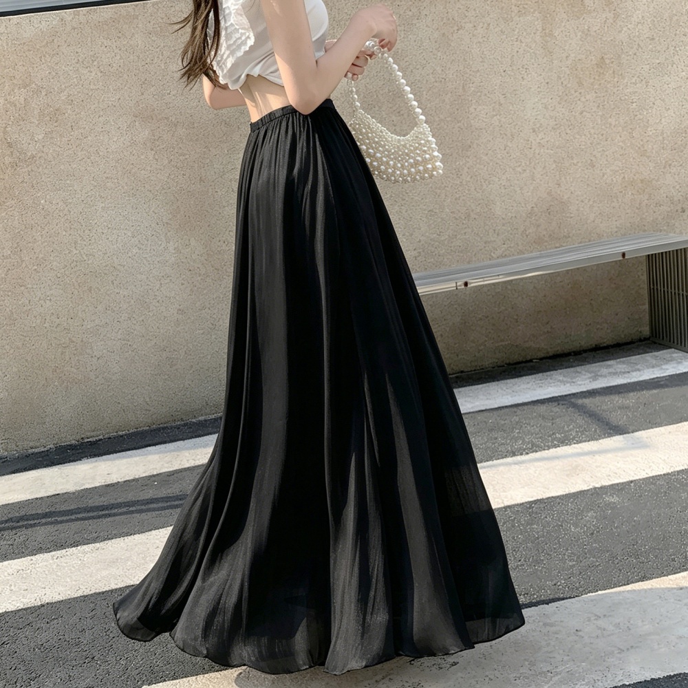 Satin pleated big skirt summer symphony skirt