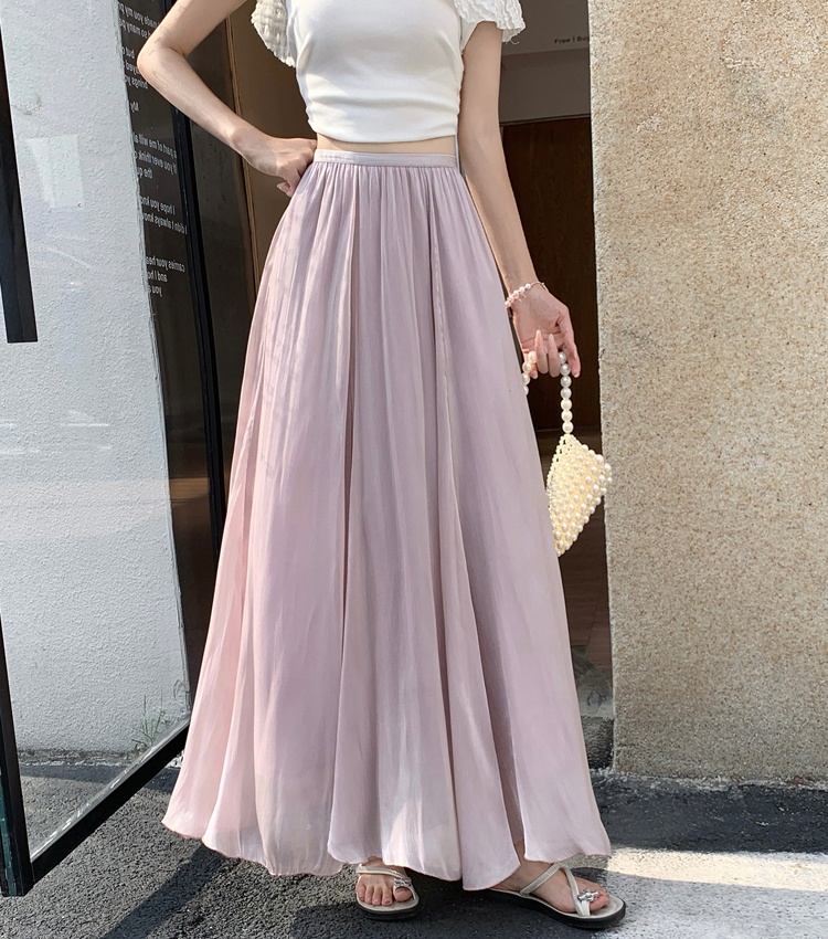 Satin pleated big skirt summer symphony skirt