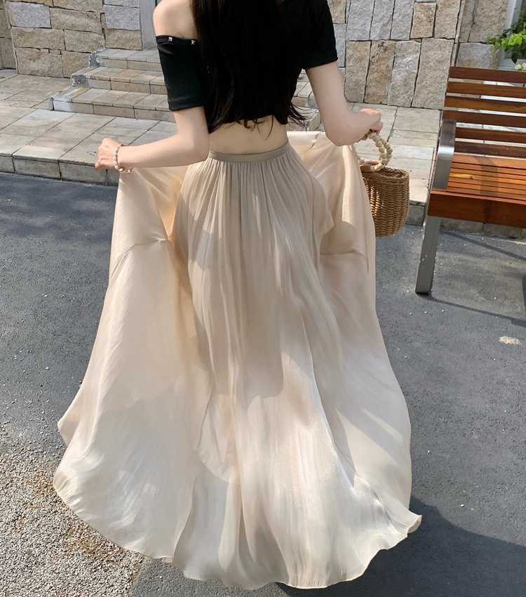 Satin pleated big skirt summer symphony skirt