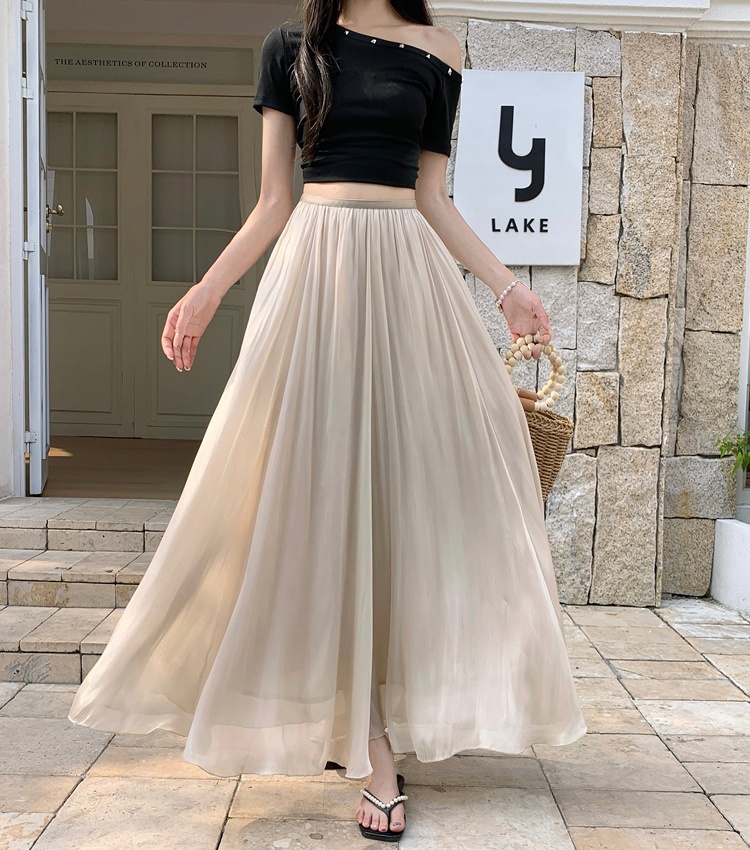 Satin pleated big skirt summer symphony skirt