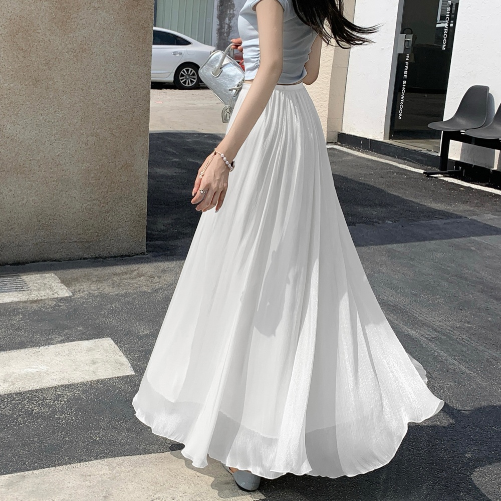Satin pleated big skirt summer symphony skirt