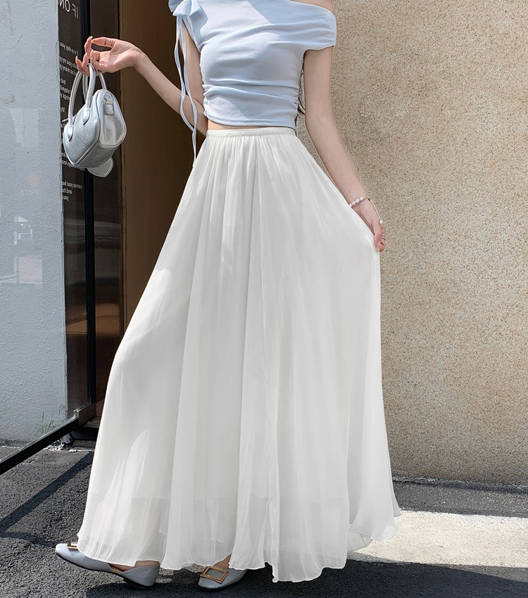 Satin pleated big skirt summer symphony skirt