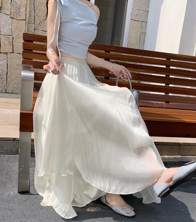 Satin pleated big skirt summer symphony skirt