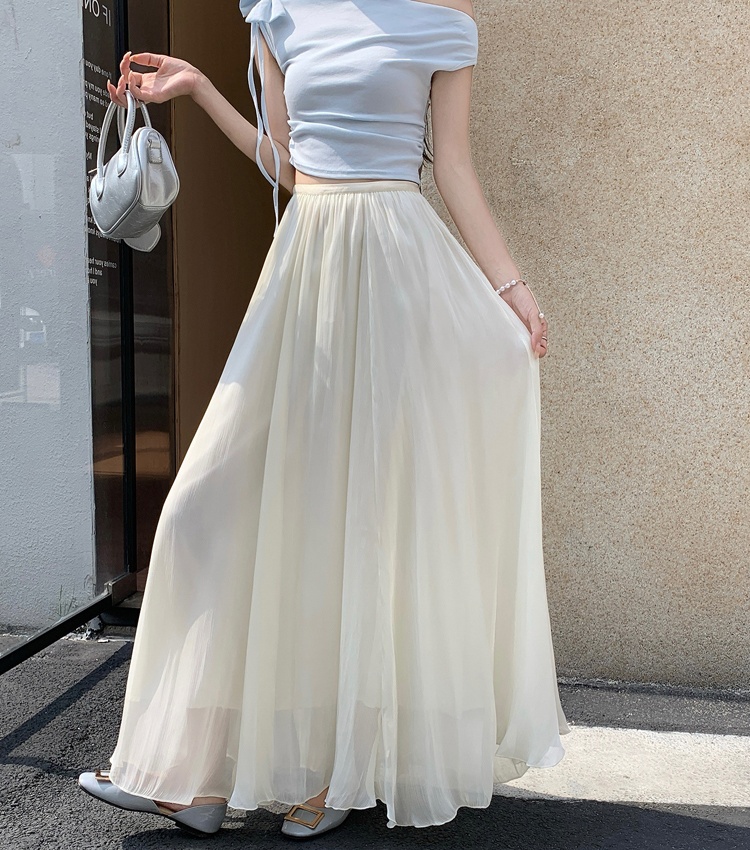 Satin pleated big skirt summer symphony skirt
