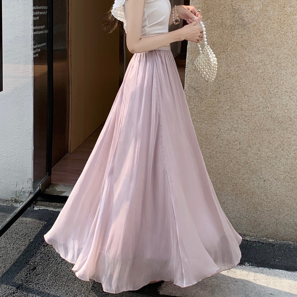 Satin pleated big skirt summer symphony skirt