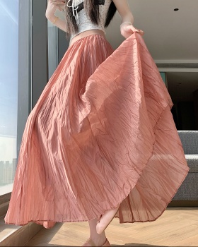 Lady A-line white long skirt summer fold drape skirt for women