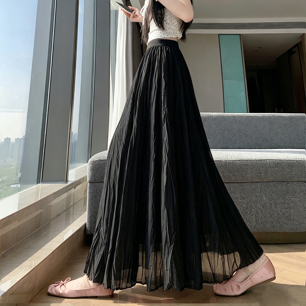 Lady A-line white long skirt summer fold drape skirt for women