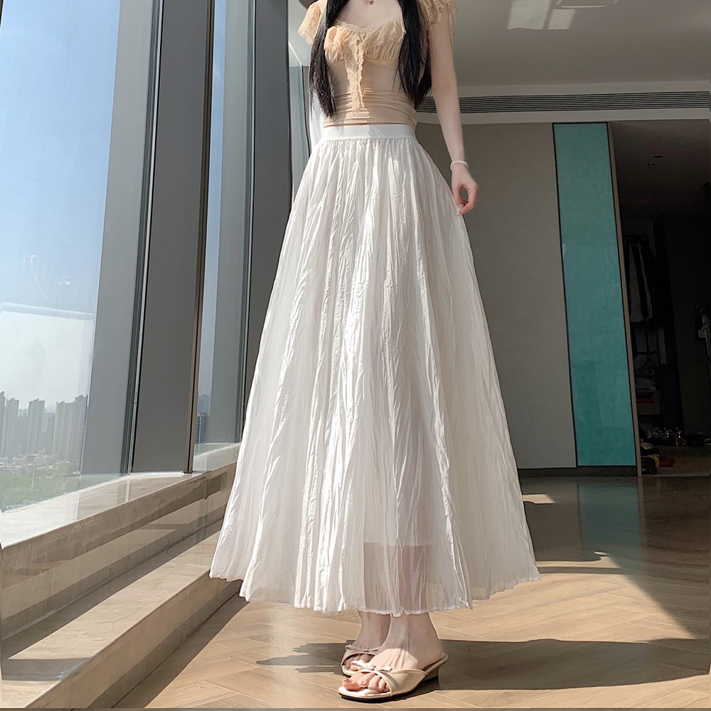 Lady A-line white long skirt summer fold drape skirt for women