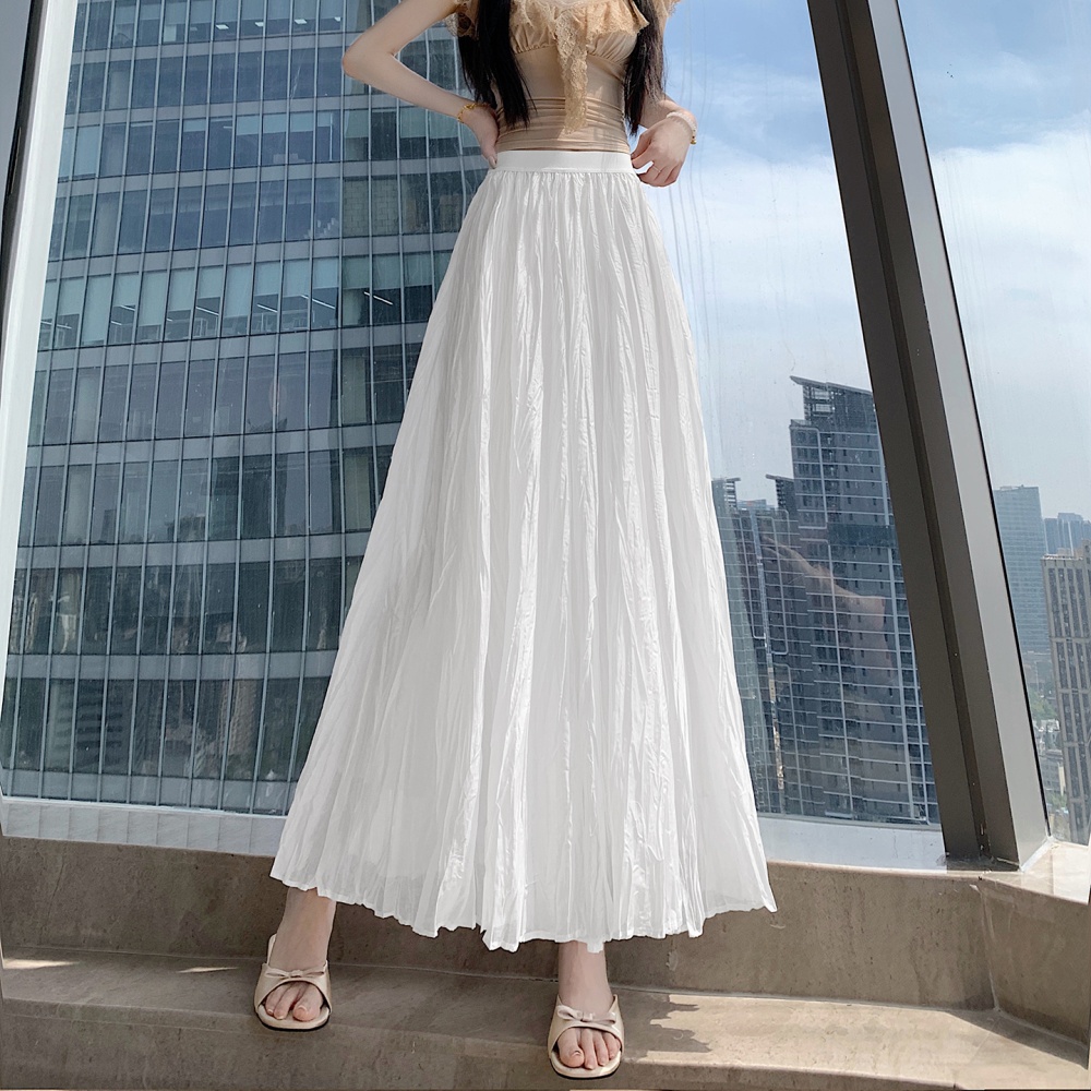 Lady A-line white long skirt summer fold drape skirt for women