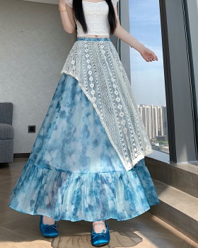 Splice vacation irregular big skirt printing skirt for women