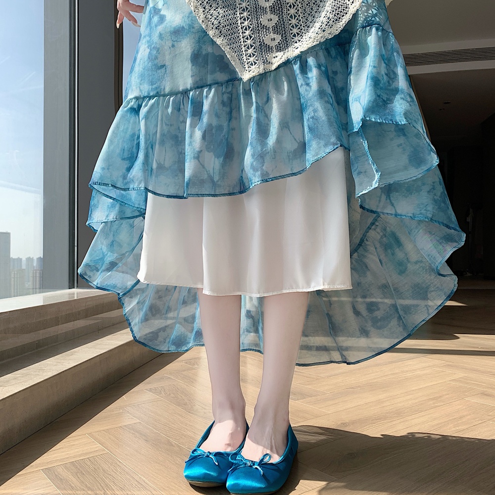Splice vacation irregular big skirt printing skirt for women