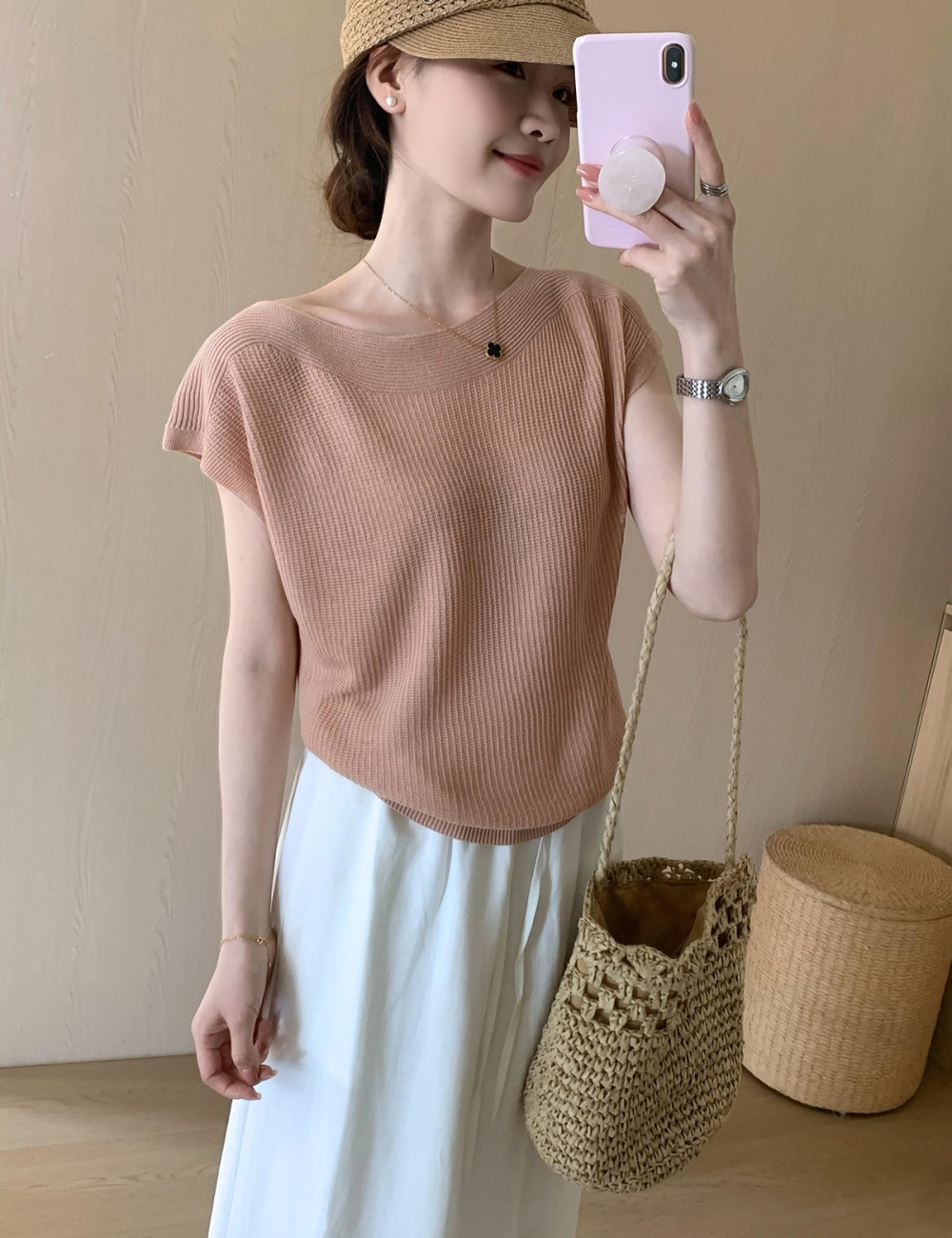 Short Korean style summer lazy tender ice silk tops for women
