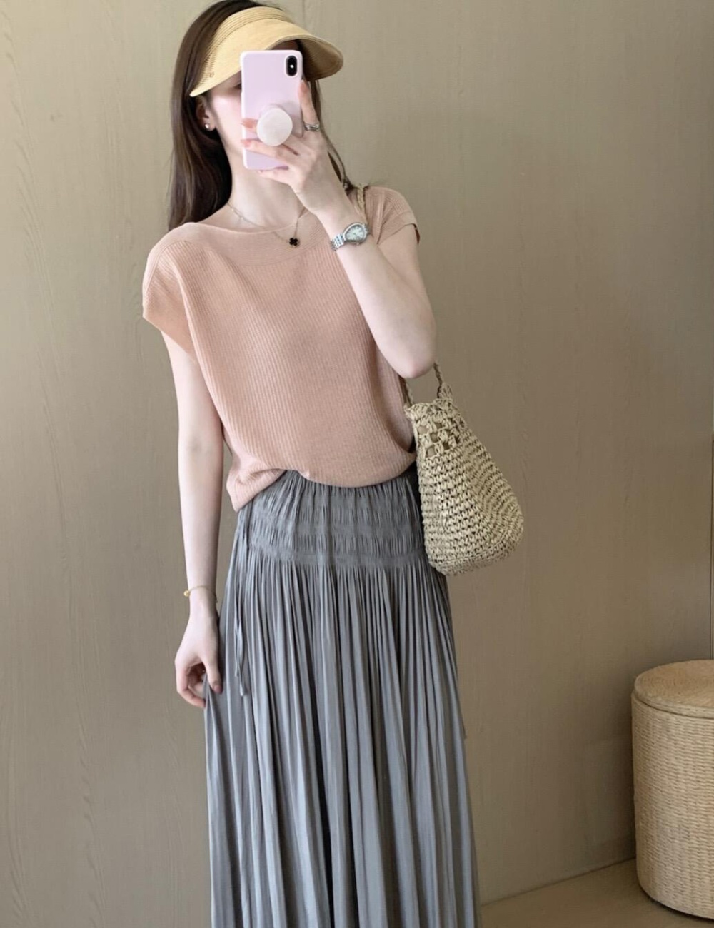 Short Korean style summer lazy tender ice silk tops for women