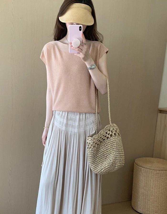Short Korean style summer lazy tender ice silk tops for women