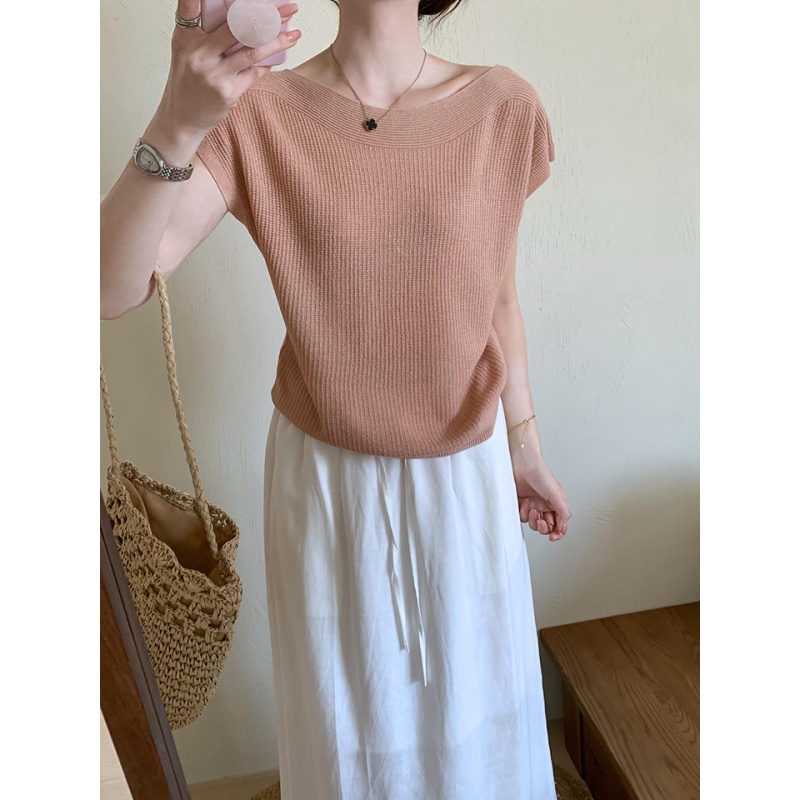 Short Korean style summer lazy tender ice silk tops for women