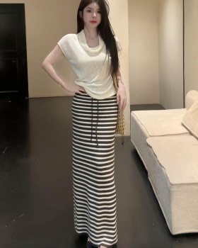 High waist Korean style T-shirt short sleeve skirt a set