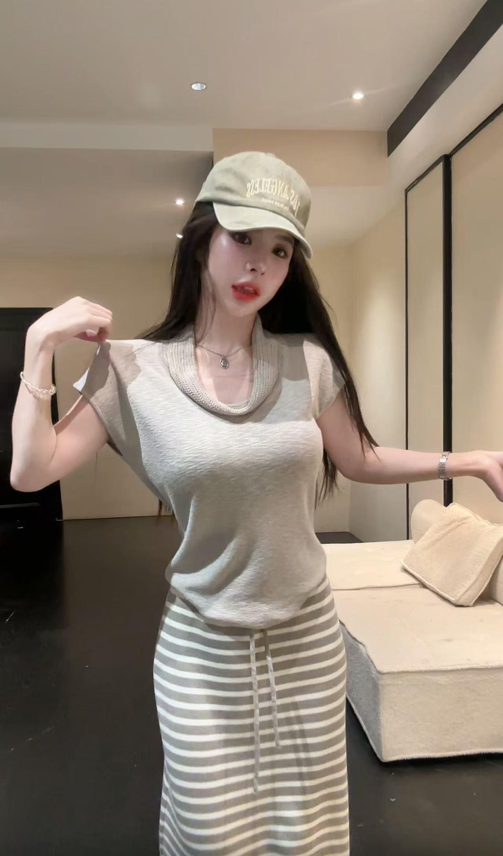 High waist Korean style T-shirt short sleeve skirt a set