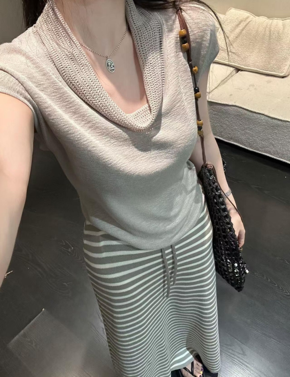 High waist Korean style T-shirt short sleeve skirt a set