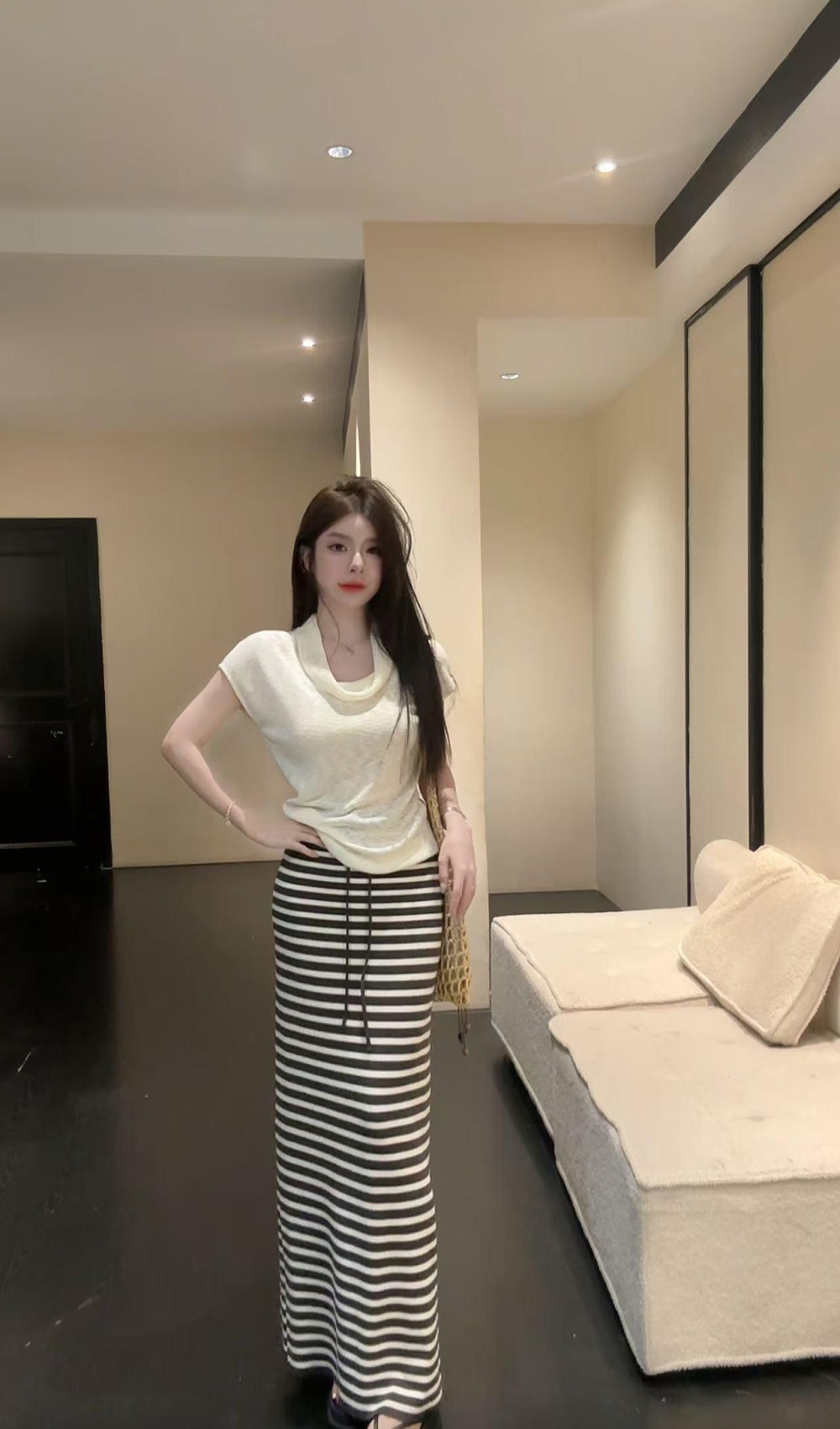 High waist Korean style T-shirt short sleeve skirt a set