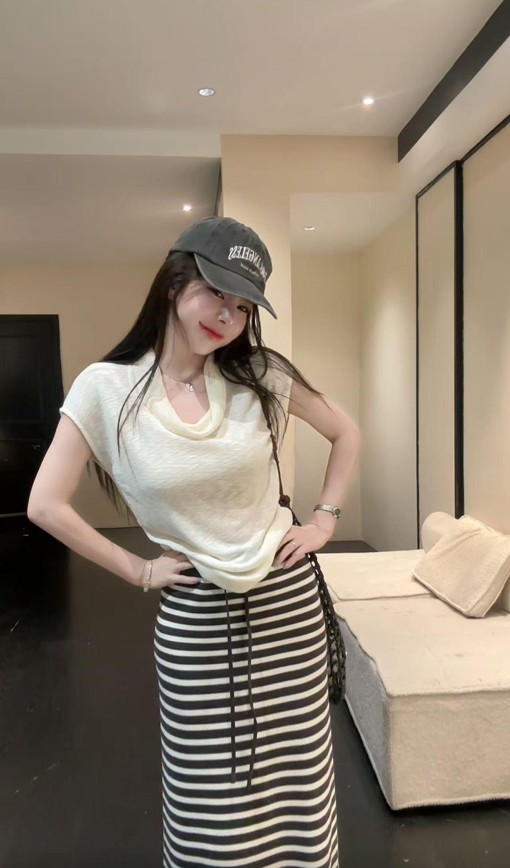 High waist Korean style T-shirt short sleeve skirt a set