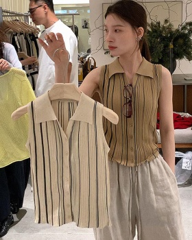 Thin knitted stripe vest sling sleeveless tops