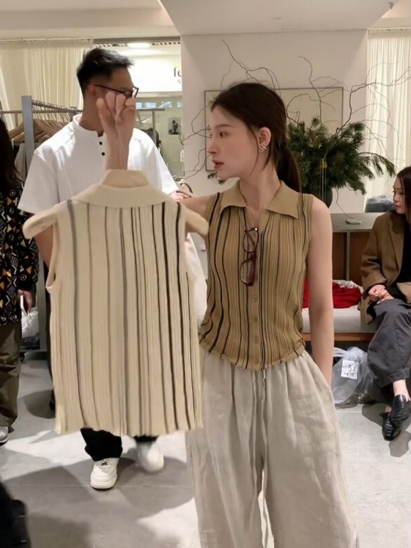 Thin knitted stripe vest sling sleeveless tops