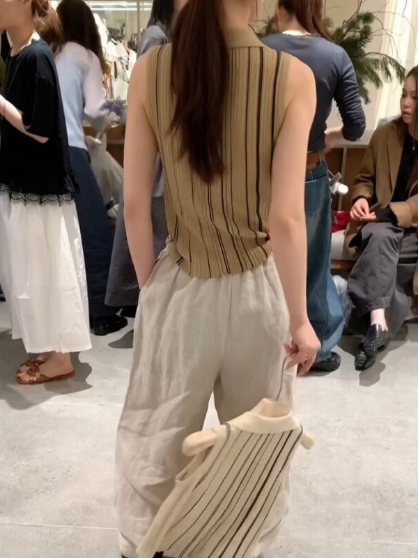 Thin knitted stripe vest sling sleeveless tops