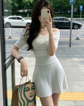 Flat shoulder tops skirt 2pcs set for women
