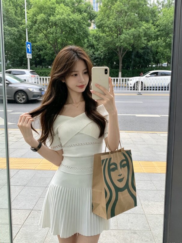 Flat shoulder tops skirt 2pcs set for women