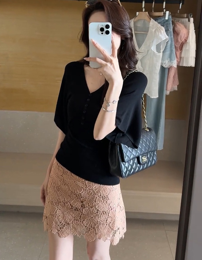 Korean style slim sweater short sleeve tops for women