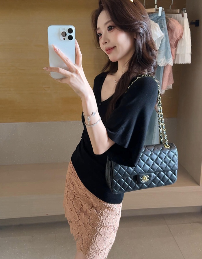 Korean style slim sweater short sleeve tops for women