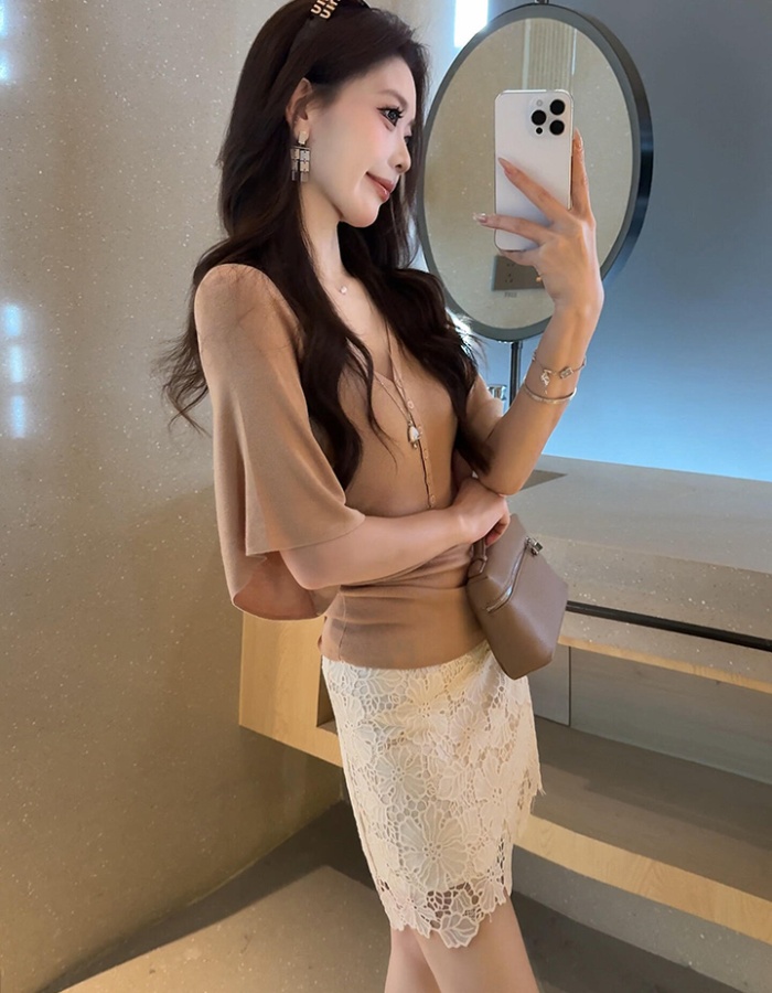 Korean style slim sweater short sleeve tops for women