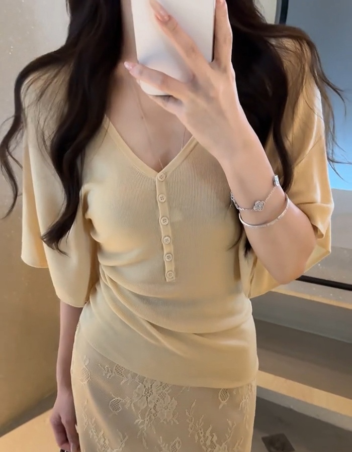 Korean style slim sweater short sleeve tops for women